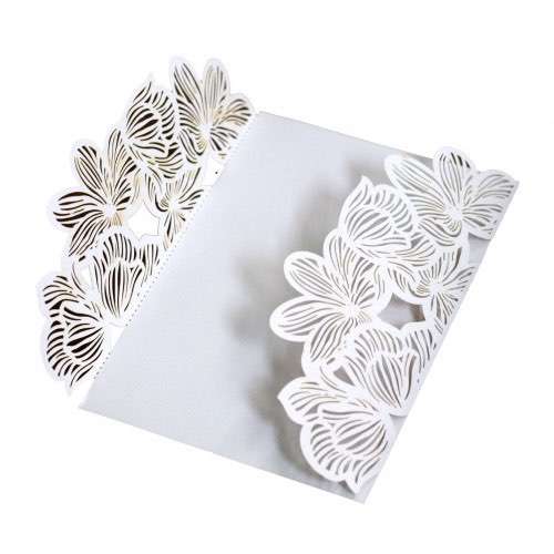 Wholesale White Laser Invitation Holder Rose-hollowed Pattern